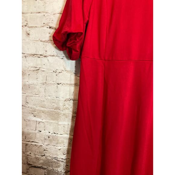 J. Jill Midi Dress Womens Medium Cherry Red Exaggerated Puff Sleeves Stretch - Picture 6 of 14
